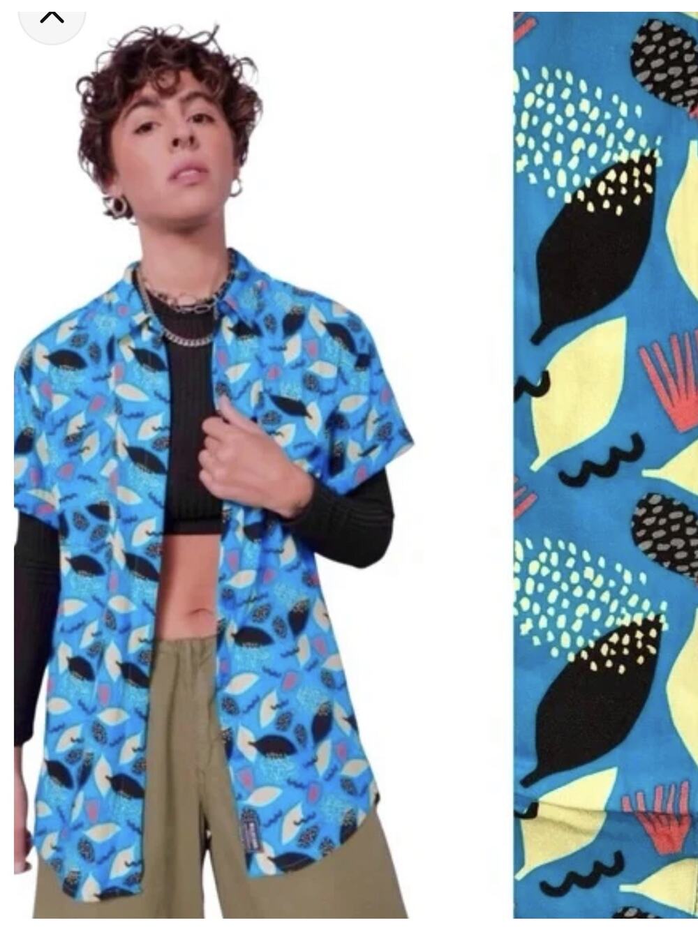 WildFang The Empower Short Short Sleeve Button Up Shirt Blue Tropical Small NEW